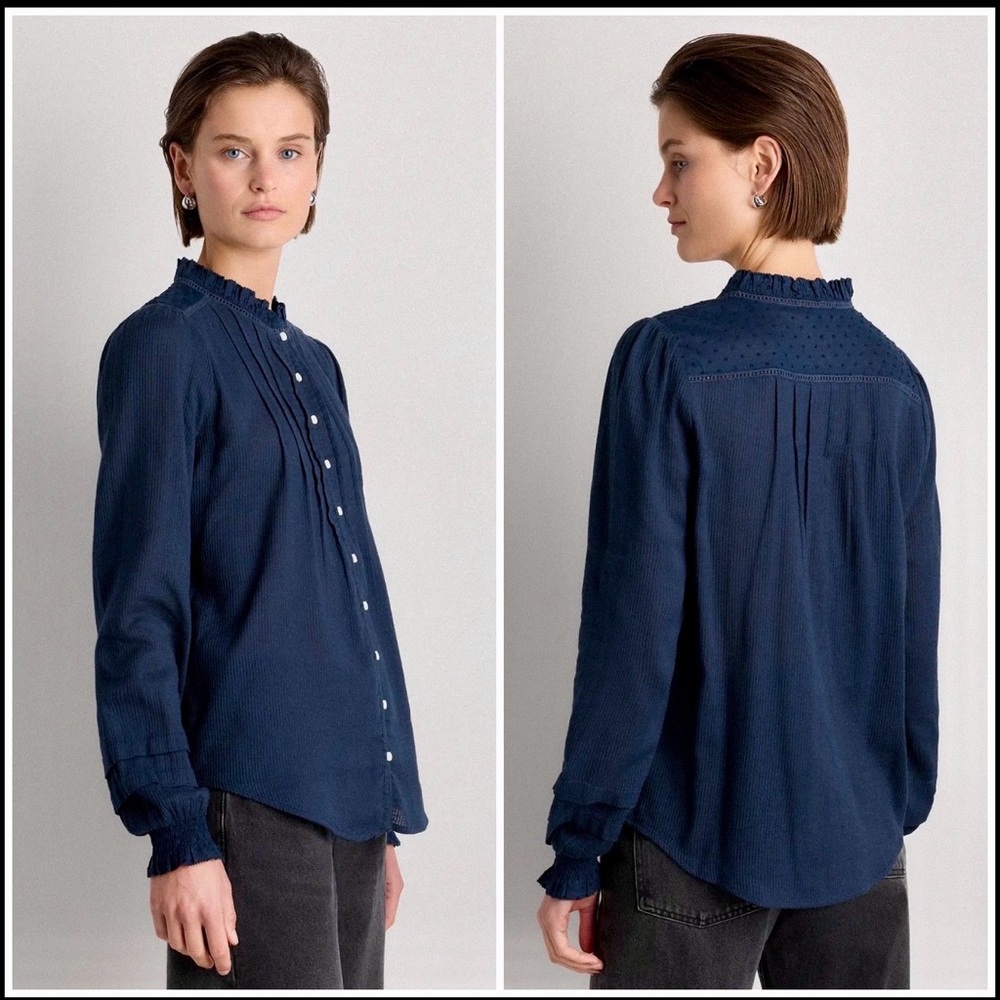 Quince Organic Textured Cotton Peasant Blouse